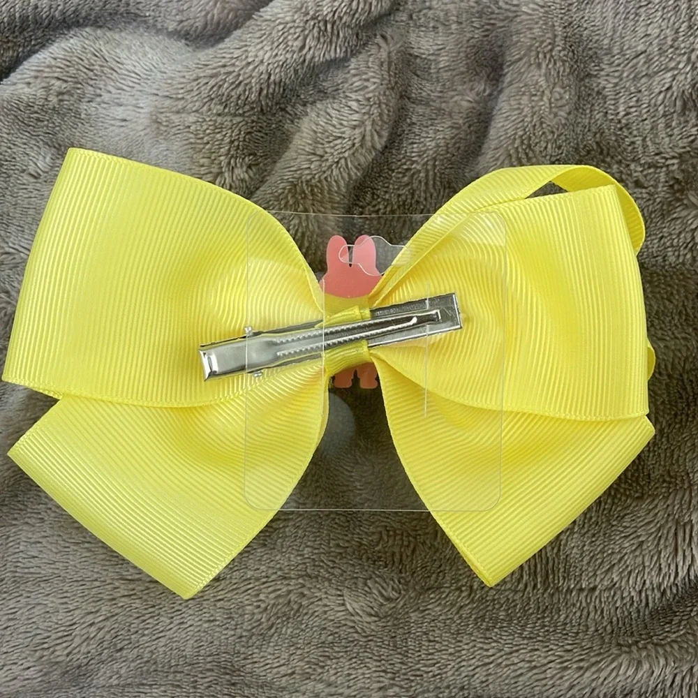Yellow cartoon labubu Hair Bow with butterfly glitter accents new